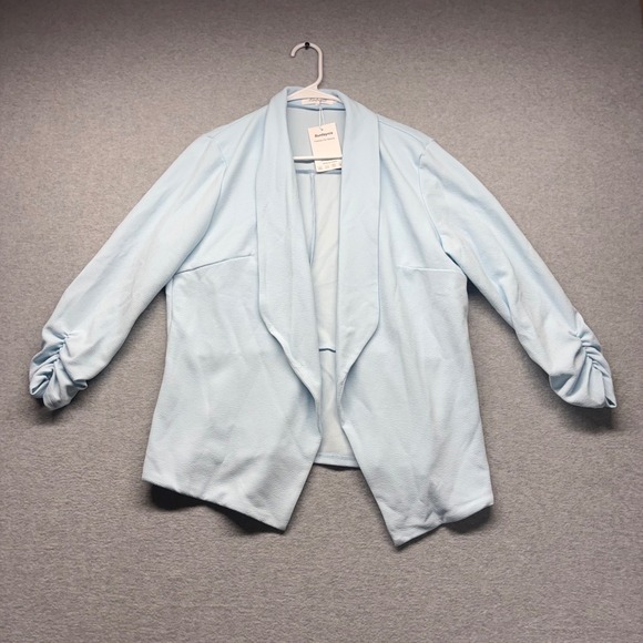 Sunfaynis Jackets & Blazers - Sunfaynis Womens XL Baby Blue Ruched 3/4 Sleeve Shawl Collar Open Front Blazer